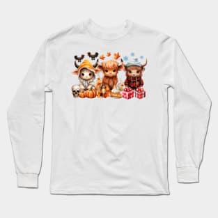 Happy Hallothanksmas Highland Cow #2 Long Sleeve T-Shirt